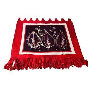 Vtg Batik Screen Print On Fleece Wall hanging Red Purple Abstract